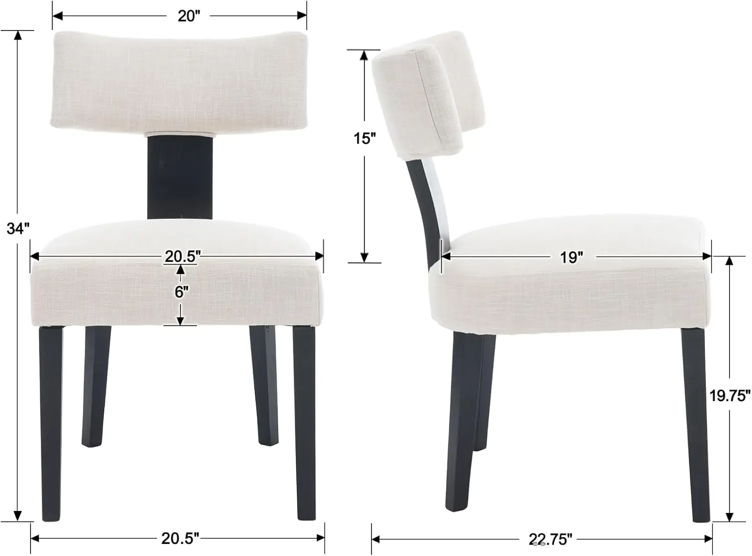 Modern Dining Chairs Set of 4 Comfy Upholstered Side Chairs with Black Wood Legs Linen Fabric Dining Chairs with Curved Beige