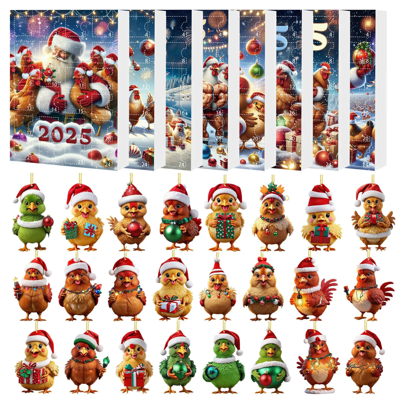 

Advent Countdown Calendar Chicken Ornaments 24 Day Of Vacation Advent Calendar Pendant Christmas Tree Cartoon Chicken Decoration