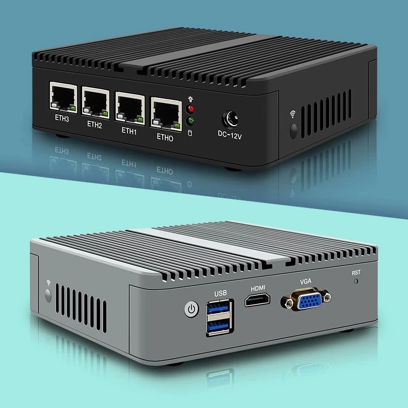 Quạt Không Cánh 2.5G Router Nano Mini PC 4 Intel J4125 I225-V B3 2.5GbE Nic PfSense Tường Lửa Router PC OPNsense VMware ESXi Proxmox