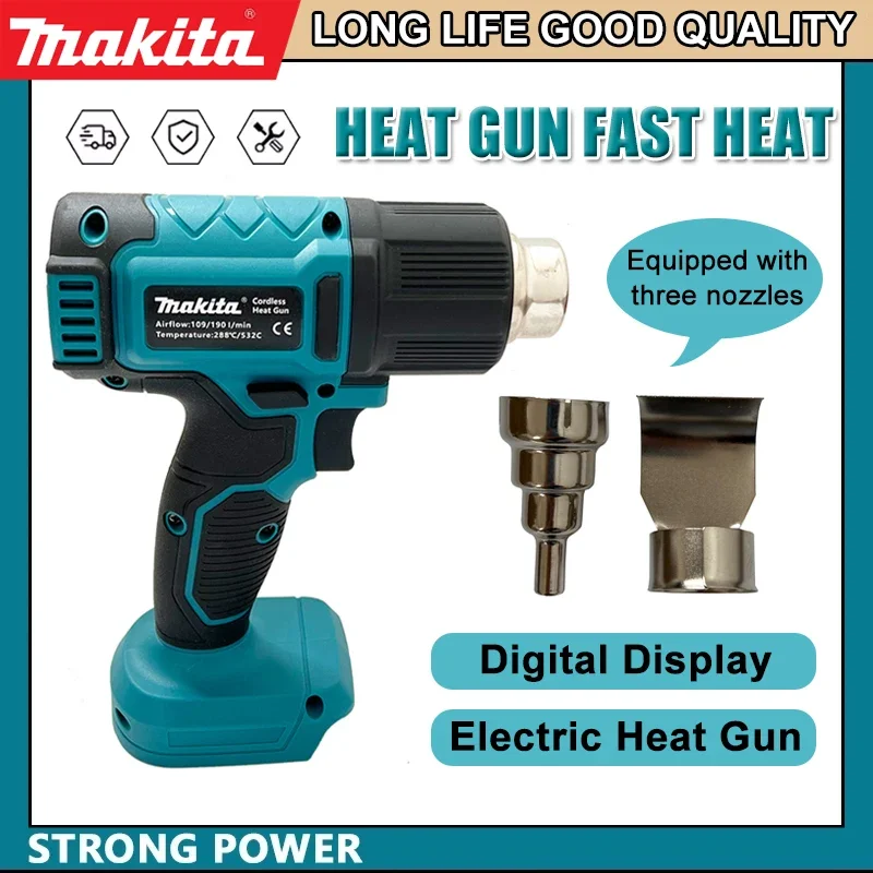 

Makita Digital Display Electric Air Guns Cordless Heat Gun 2 Nozzles Industrial Shrink Wrapping Hot Air Gun for 20V Battery