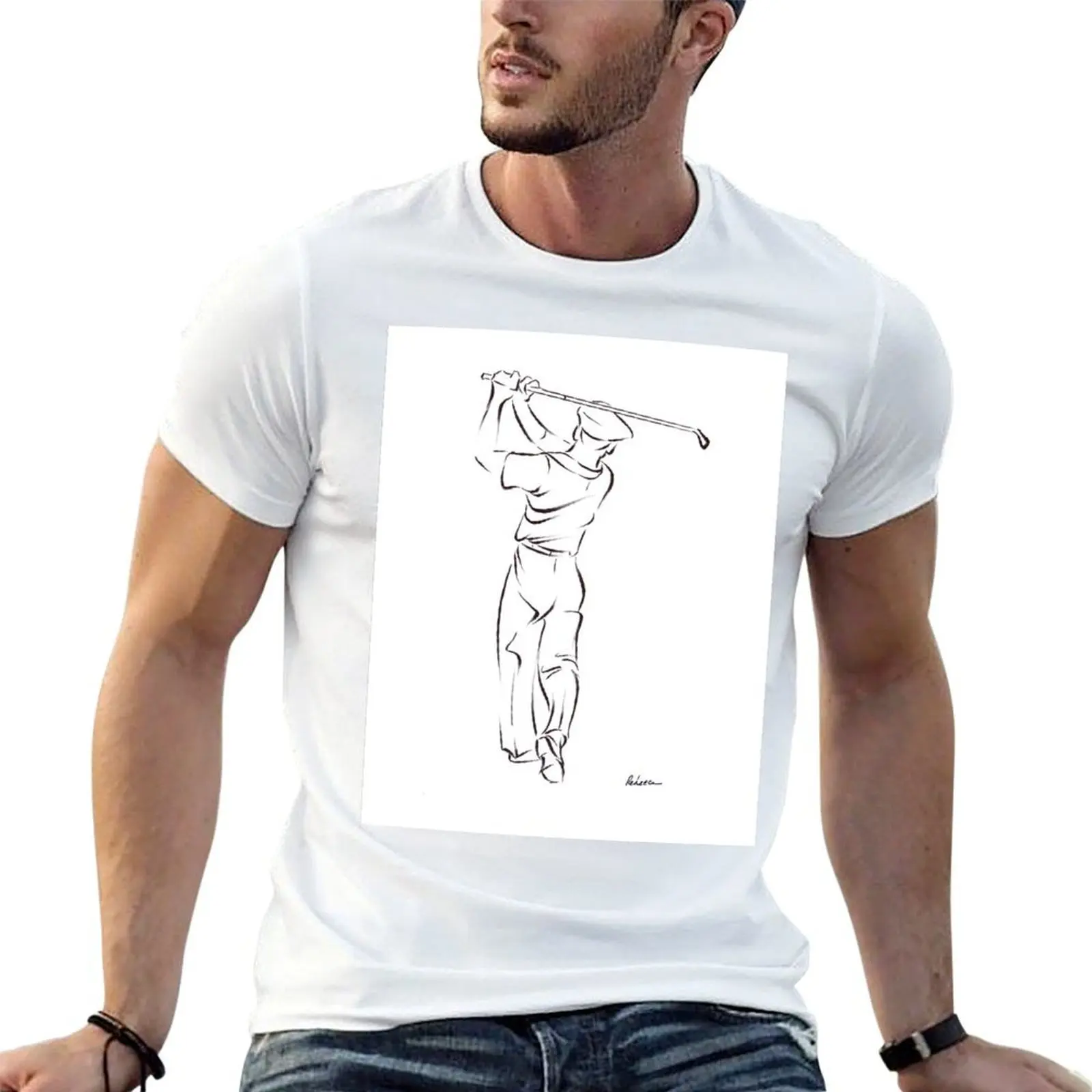 

Ben Hogan~sumi-e ink line drawing of the legendary golf master T-Shirt man t shirts for men T-Shirt