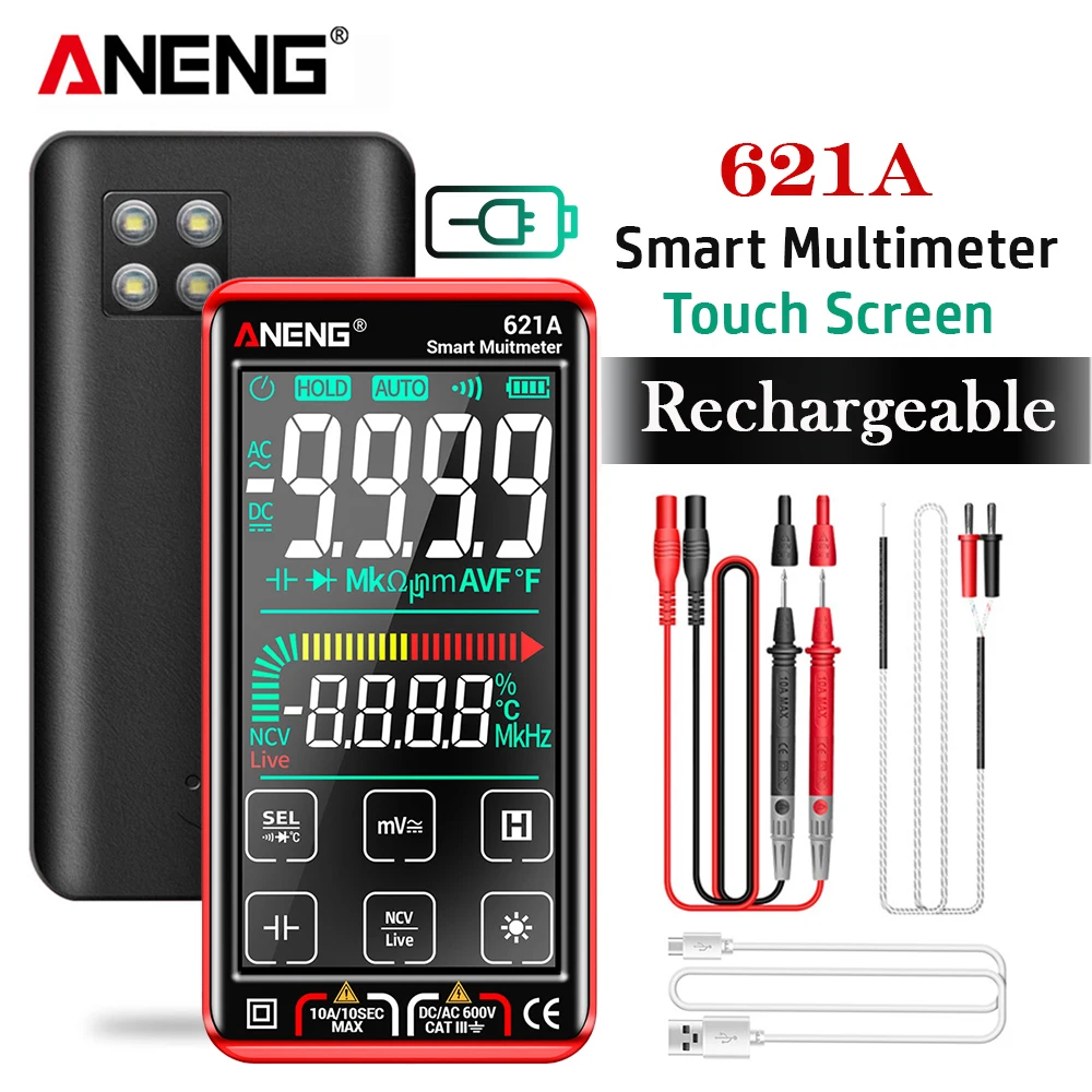 

ANENG 621A Intelligent Digital Multimeter Touch Screen 9999 Counts Auto Range Rechargeable NCV Universal Meter Voltmeter Ammete