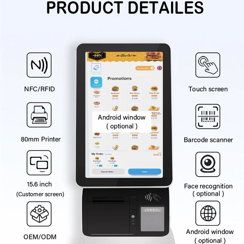 hit product15.6 Inch Payment Kiosk Touch Screen Self Ordering Kiosk Wall-mounted Desktop Floor Mount Pos Machine Self Service Pa