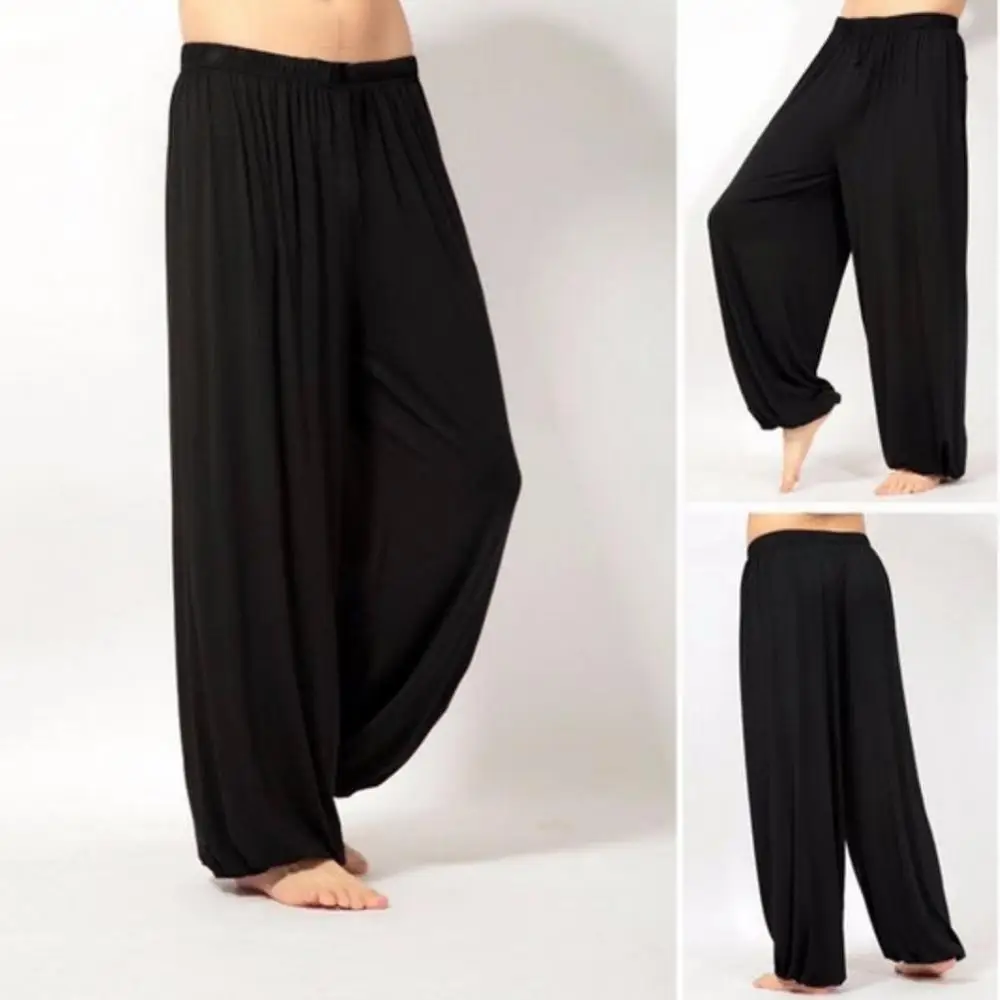 Soft Men Casual Solid Color Baggy Trousers Belly Dance Yoga Harem Pants Slacks