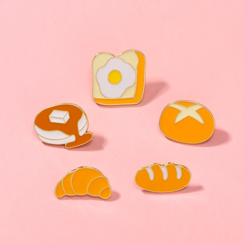 5Pcs/Set Ciabatta English Muffin Pretzel Pullman Loaf Croissants Pins Bread Collection Enamel Brooches