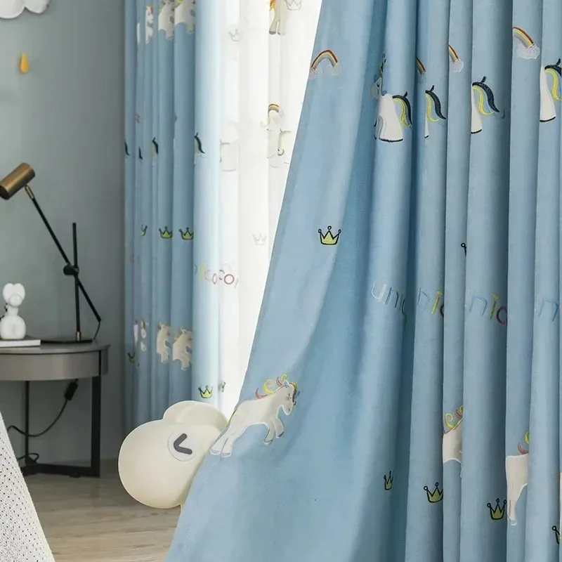 

Cartoon Bedroom Luxury Curtains for Living Dining Room BedroomUnicorn Korean Drapes in Living Room Embroidered White Tulle