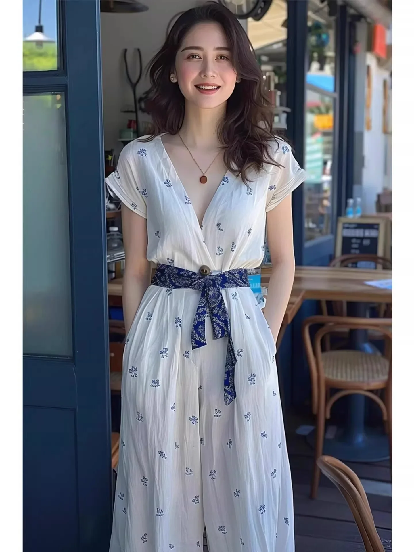 French Exquisite And Dignified Fashionable Jumpsuit For Women In Summer, New High-End Printed Cotton And Linen Jumpsuit