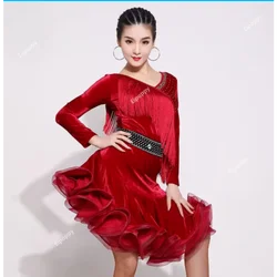 woman fashion velvet latin dancing dress lady winter long sleeve cha cha dancing ruffles dress