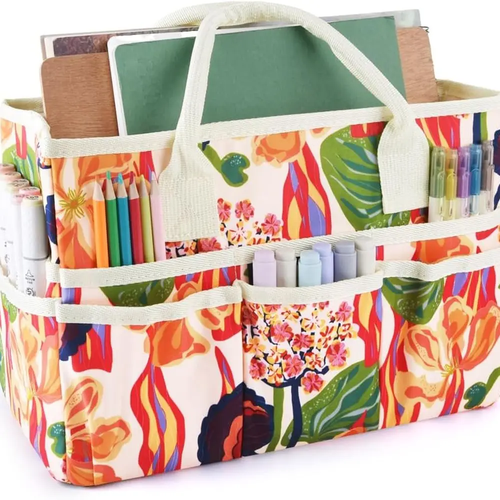 

Craft Organizer Tote Bag Art Storage Caddy with Multiple Pockets Containers for Art,Craft,and Office Supplies Storage.Abstract F