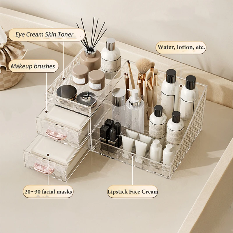 Makeup Organizer [Large Capacity] Cosmetic Organizer with Transparent Drawer - Multi-functional Lipstick & Cosmetic Organizer