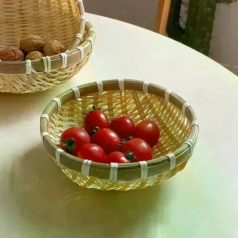 Bamboo Tempura Basket Handwoven Mini Round Bamboo Winnowing Basket Small Woven Bamboo Fruit Basket