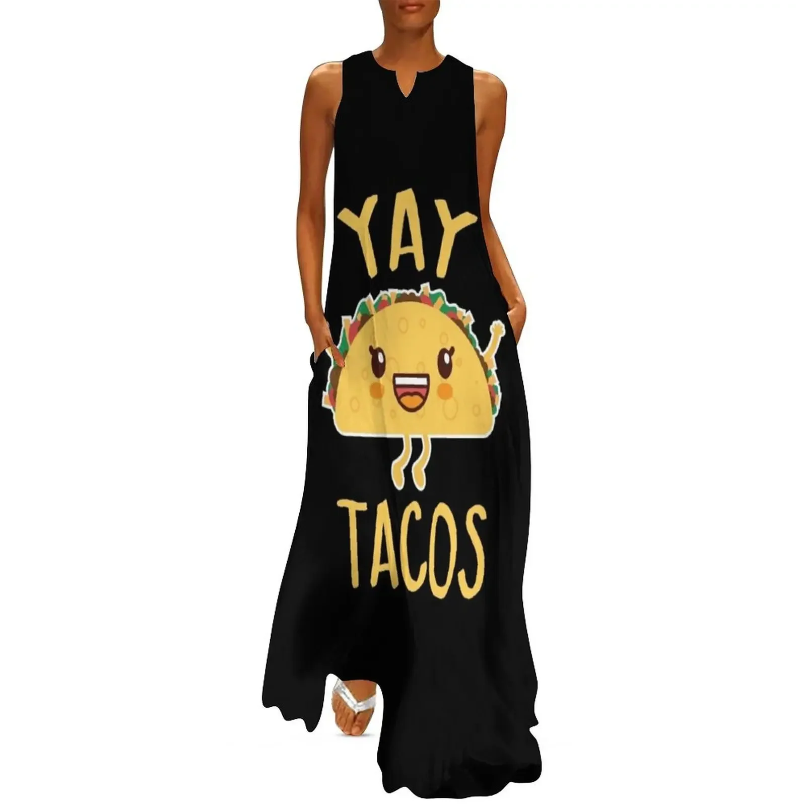 

YAY Tacos Happy Cute Funny Taco Long Dress evening dresses women Female dress birthday dress for women