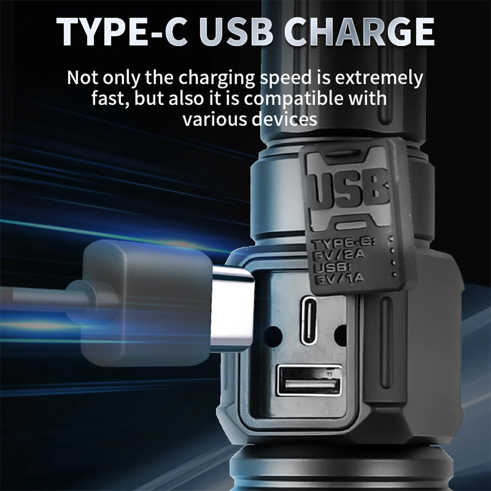 Powerful Long Range Tactical Torch High Power LED Flashlight USB Rechargeable Camping Waterproof Lantern With COB Side Light