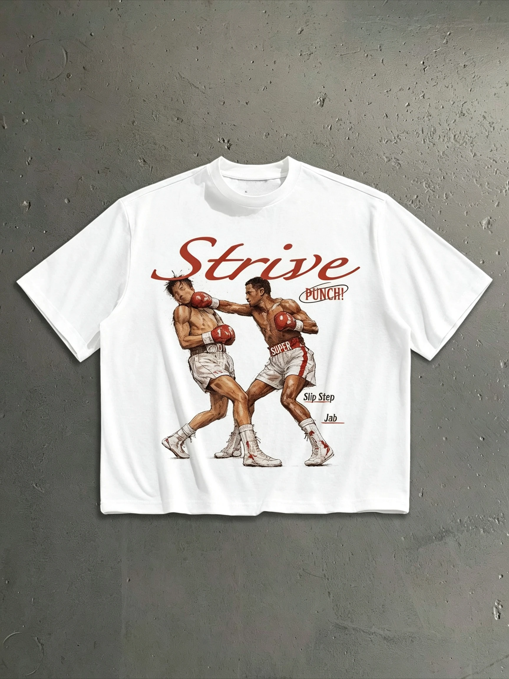 2026 New Boxing Family Matching Unisex Oversized T-Shirt Vintage Boxing Fighters Illustration Strive Text Chest Print Streetwear