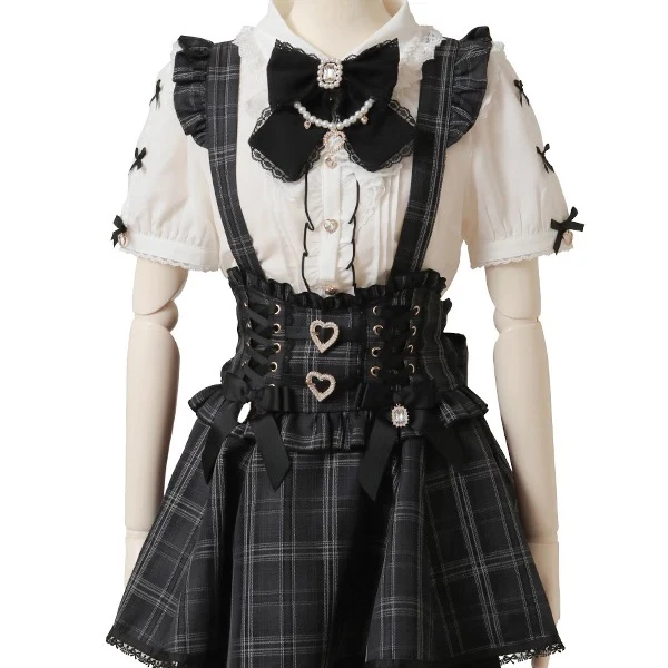 Japanischer Mine-Stil, LIZ, abnehmbare Hosenträgerröcke, Herzknopf, Schleife, hohe Taille, A-Linie, süßer, vielseitiger Lolita-Rock für Damen