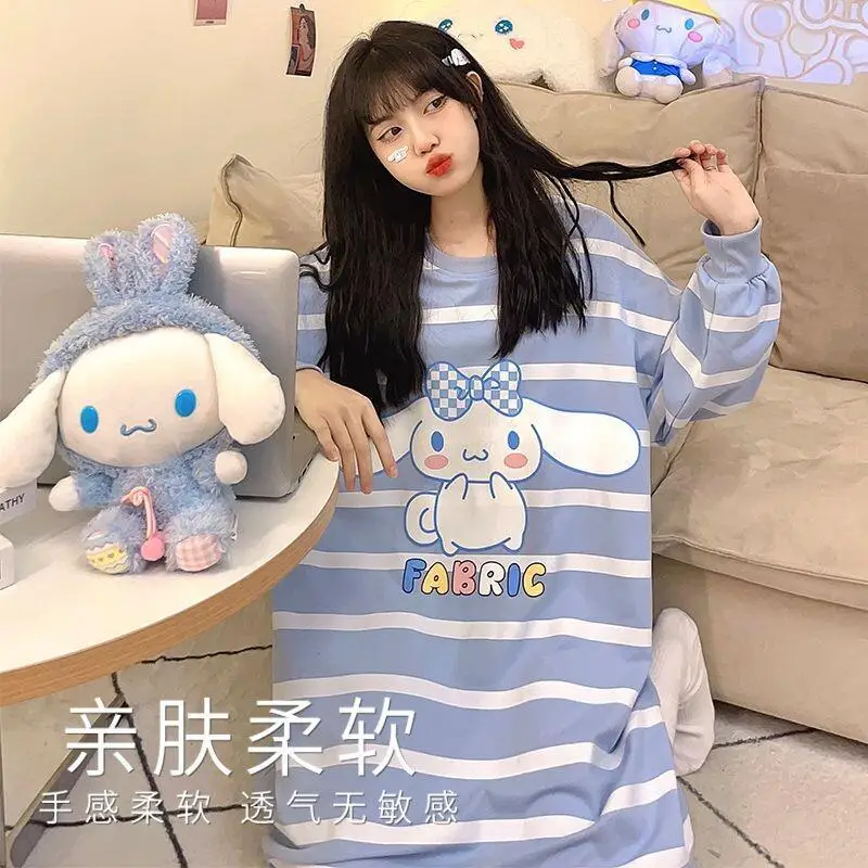 

Sanrio Cinnamoroll Long Sleeve Sleep Dress Cotton Women Plus Size Maternity Spring Autumn Summer Cute Loose Fit Nightwear Set