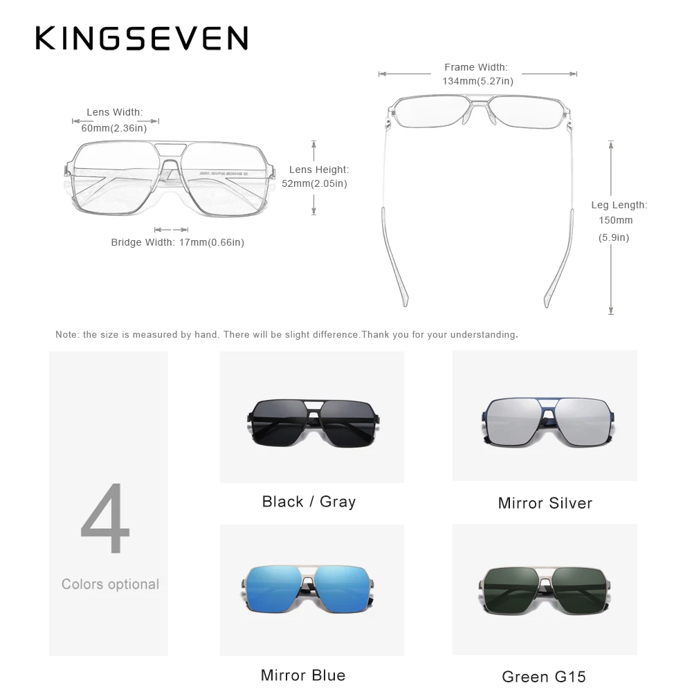 KINGSEVEN Polarized  New Fishing Driving Men\'s Sunglasses Ultra Thin Temples Pilot Sun Glasses De Sol UV400