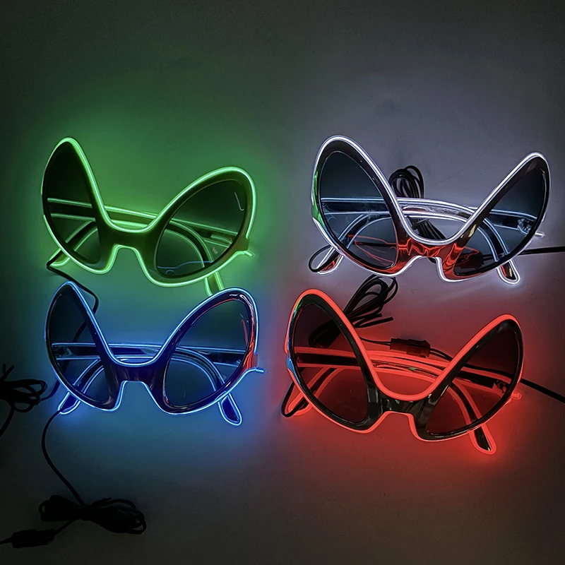 Wakacje śmieszne kostiumy Cosplay akcesoria rekwizyty okulary przeciwsłoneczne Alien okulary chłopcy dziewczęta Decor okulary świecące diody LED świecące okulary