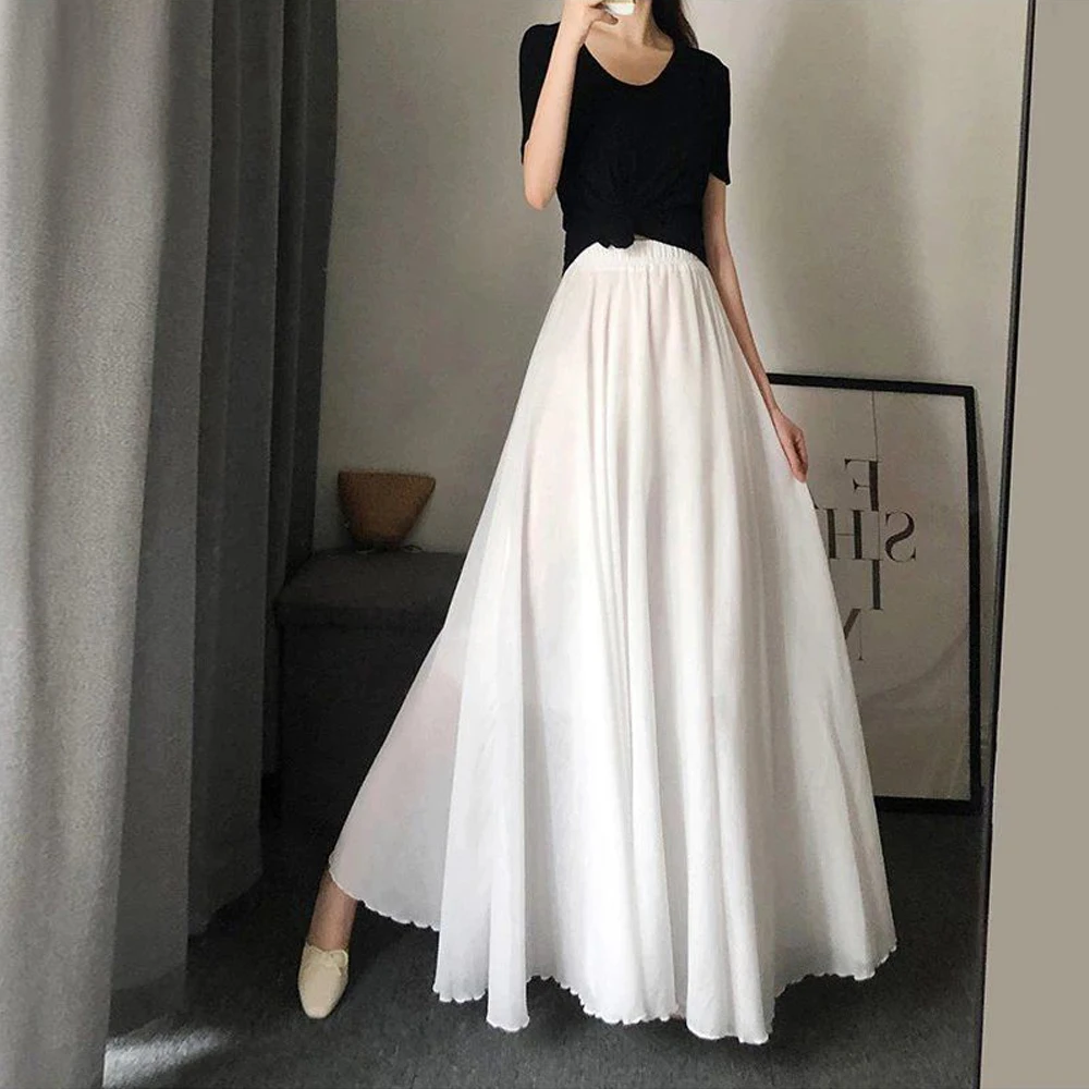 Women’s Cotton Linen Effect Dance Skirt Ladies A line Pleated Midi Skirts Girl S-2XL Casual High Waist Elastic Waist Long Skirt