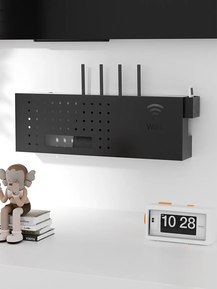 

Wireless WiFi Router Storage Box TV Box Wall-Mounted Organizer Stand Metal Living Room Decoration No-Punching Required