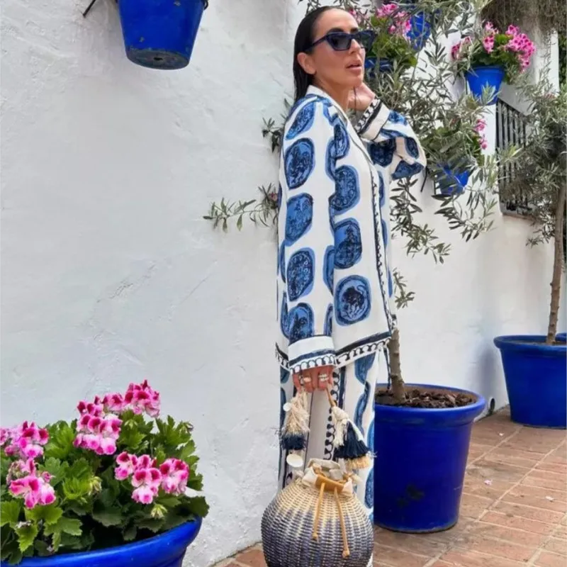 Herfst Nieuwe Lange Mouwen Gedrukt Shirt Broek Pak Voor Vrouwen Losse Eenvoudige Casual Elegante Vrouwelijke Streetwear Broek 2-delige Set