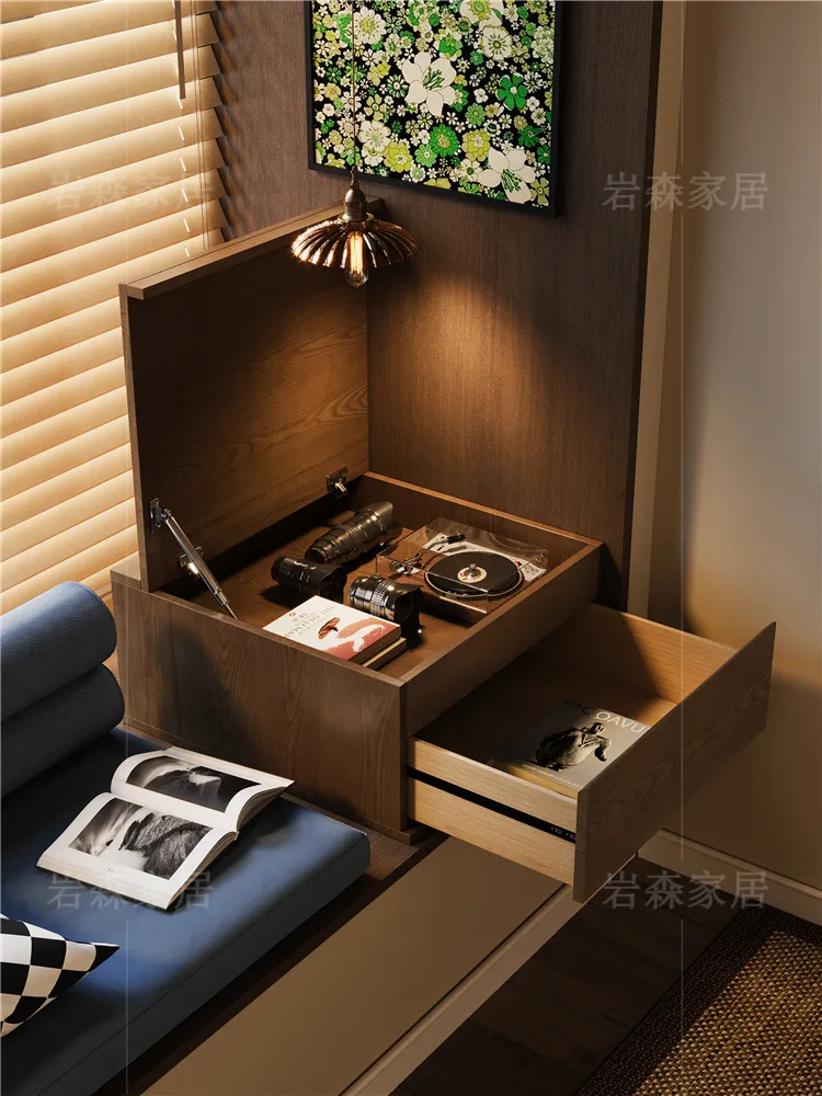 Solid wood bay window, locker, window sill, small table, antique desk storage, integrated custom low cabinet