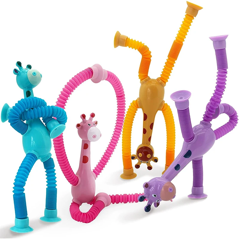 4 Pack Telescopic Suction Cup Giraffe Toy Sensory Tubes for Boys Girls Autistic Travel Toys For Christmas Gift