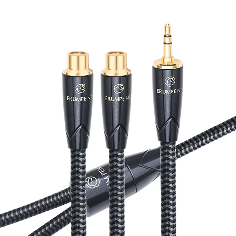 HiFi 3.5 to 2RCA Cable High-end Square OCC Gold Plated Plug Stereo 3.5mm Jack to 2RCA Female Audio Cable for Computer Speaker