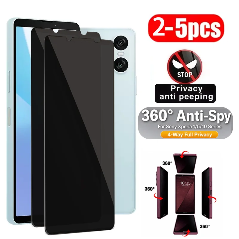 

Privacy screen film, anti peeping tempered glass, for for Sony Xperia, 360° degree anti spy, full coverage screen protector