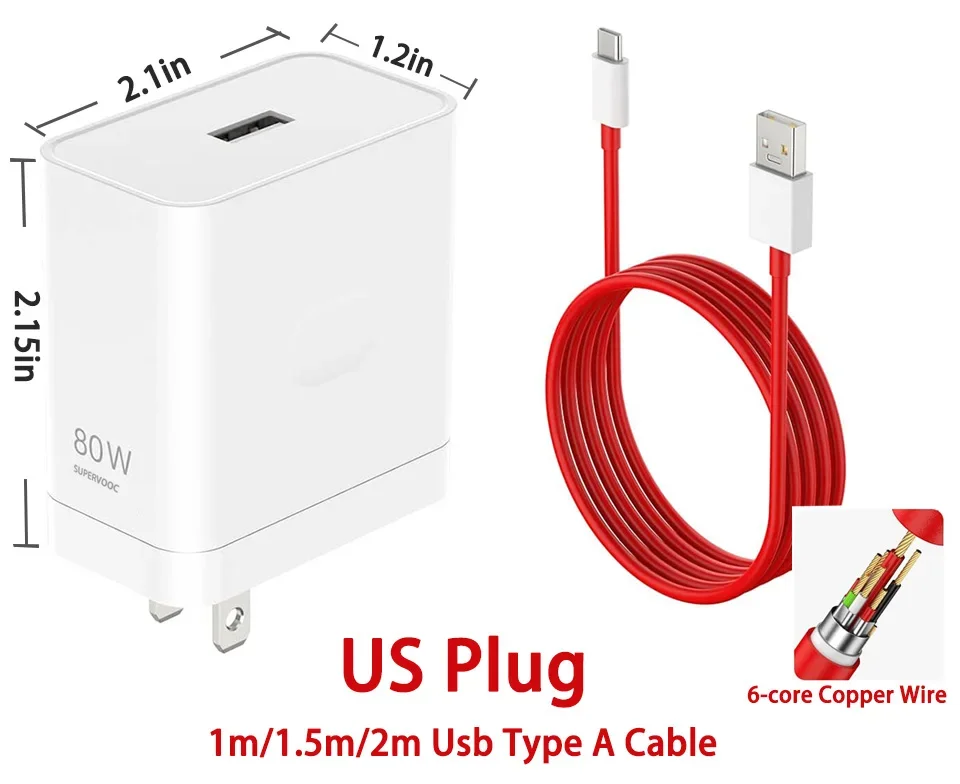 Oneplus Supervooc 80W Charger Original Usb Type A Power Adapter One Plus 10 Pro Nord 3 5 CE3 10T Super Vooc Fast Charging Cable - náhled 5