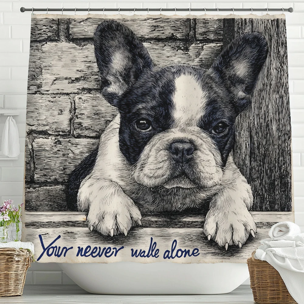 

French Bulldog Funny Dog Shower Curtain, Bathroom Decorative Shower Curtain, Waterproof Shower Curtain with Hooks