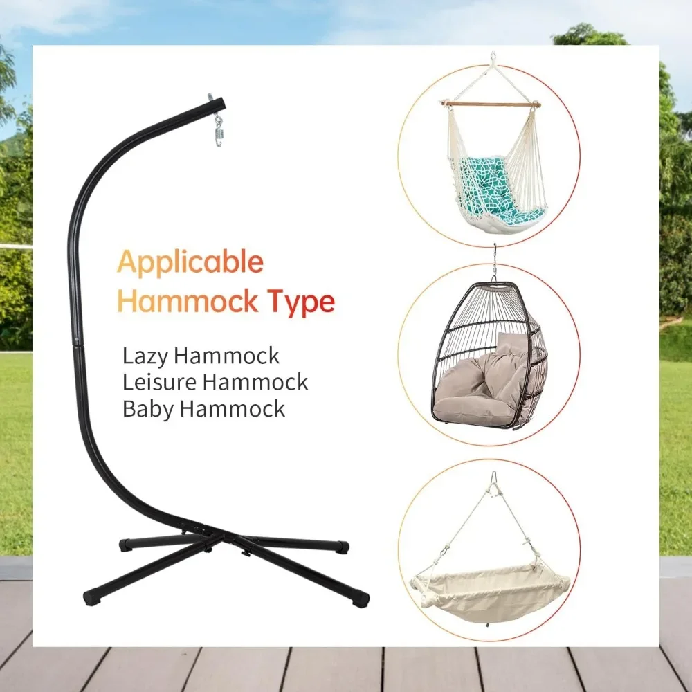 Hammock Chair Stand, Outdoor Solid Steel Heavy Duty Construction for Hanging Hammock, Air Porch Swing - 360 Degree Rotation