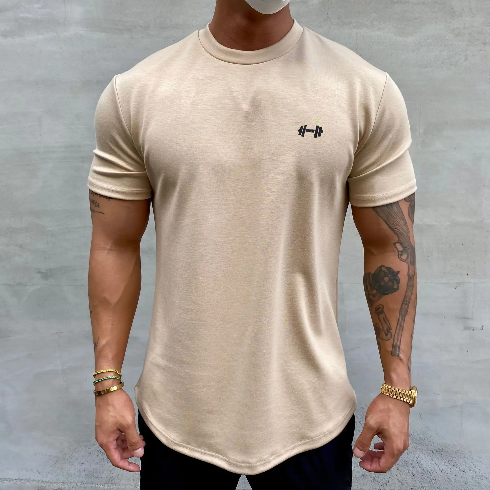 Men Gym T-shirt Short sleeve Cotton Casual Slim Male Fitness Running Sports Bodybuilding  Tops Summer Fashion Workout clothing