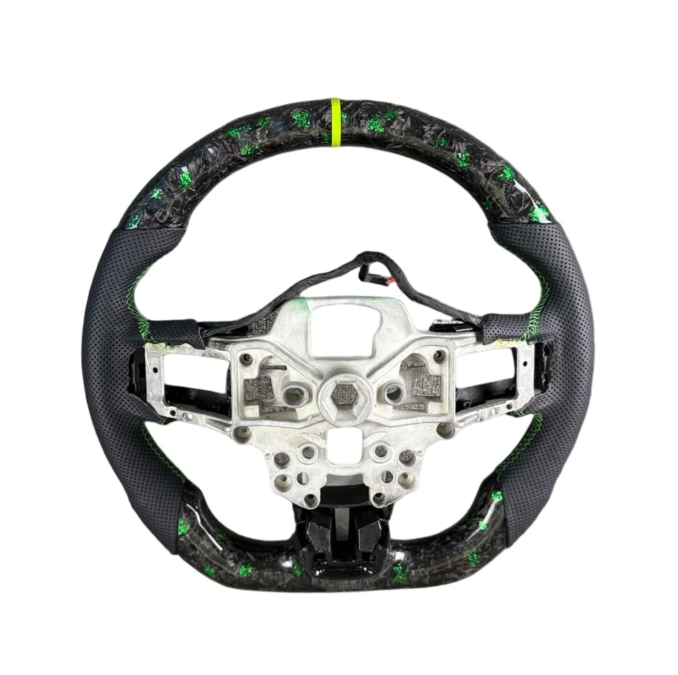 Custom Green Forged Carbon Fiber Steering Wheel for Ford Mustang S550 2015-2023 GT350 GT500 Shelby