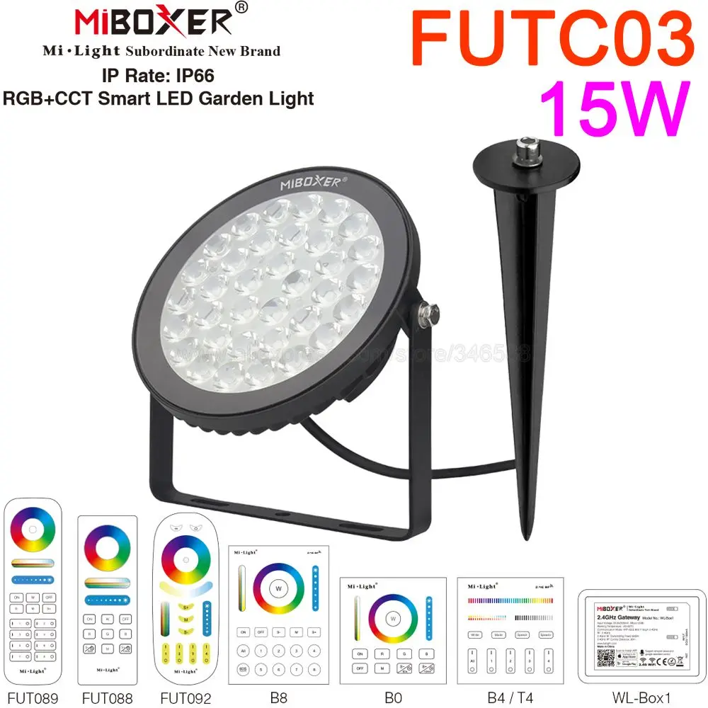 

Miboxer FUTC03 IP65 Waterproof 15W RGB+CCT LED Garden Light Outdoor Lawn Light AC110V 220V 2.4G Remote WiFi APP Voice Control