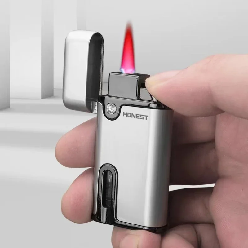 New Baicheng Windproof Visual Butane Gas Metal Lighter Classic Cool Lighted Red Flame Lighter Men's Gift Cigarette Accessories