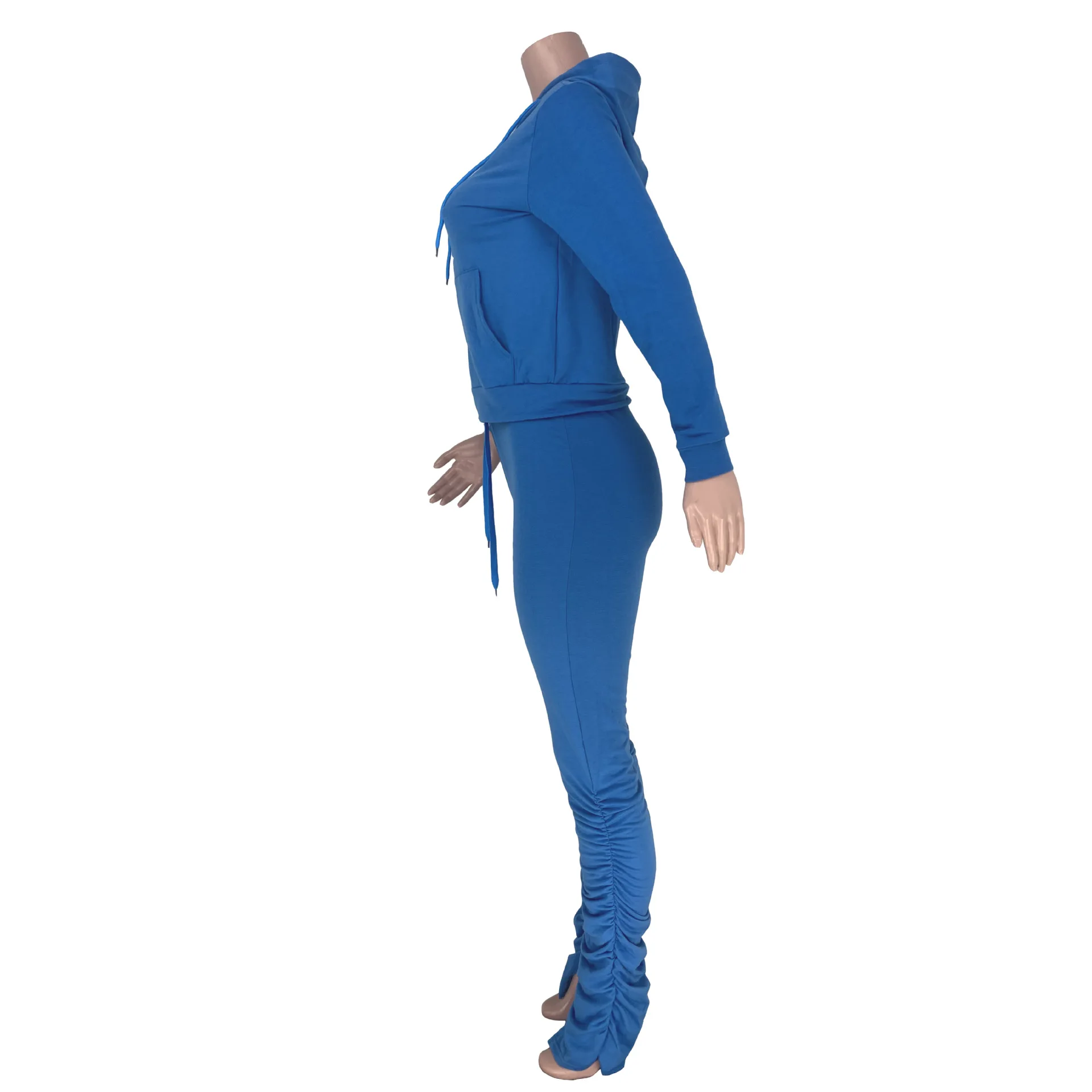Autumn/Winter Women's Clothes Jogger Set Casual Solid Color Pocket Hoodie & Slim Pleated Pants Female Jogging Two-Piece Set