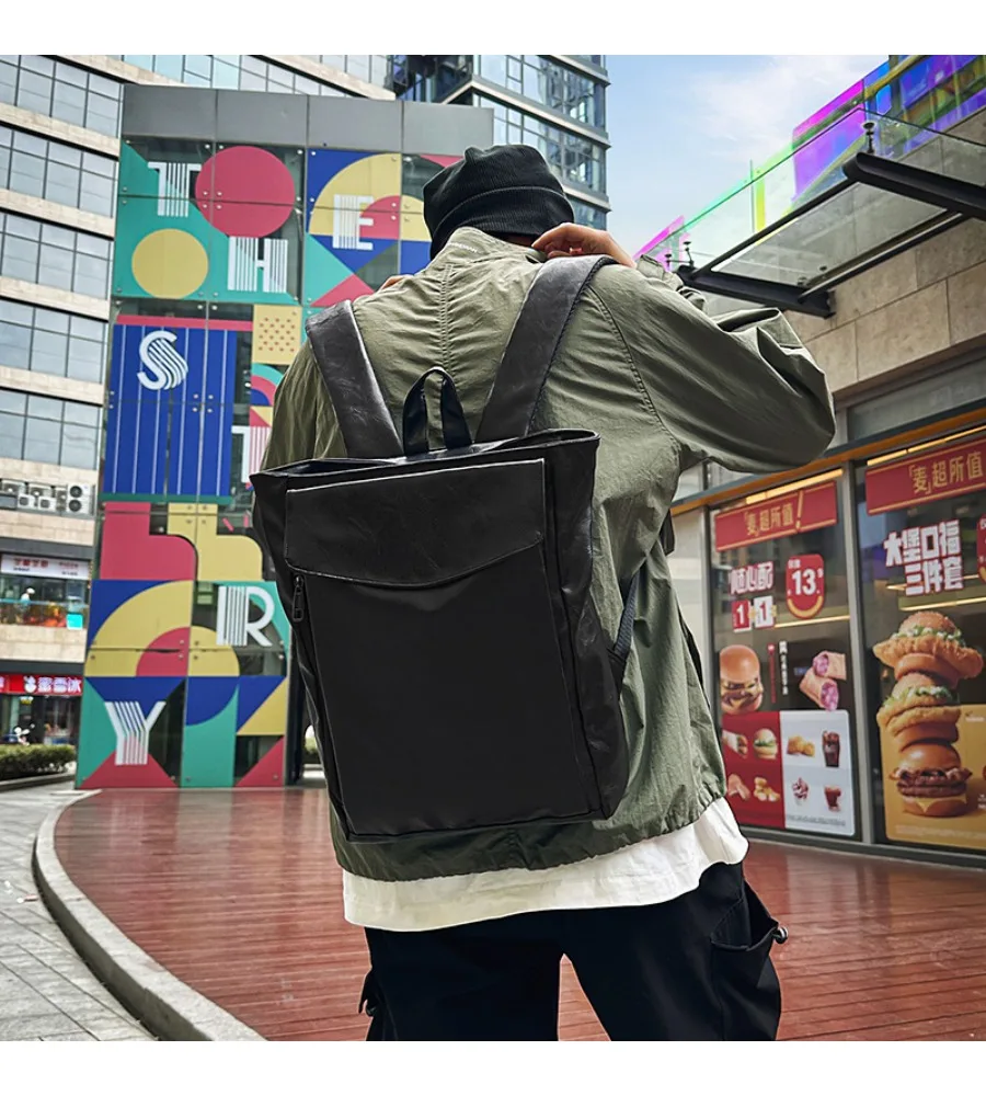 Computer bag street versatile fashion student bag backpack trend soft leather retro casual