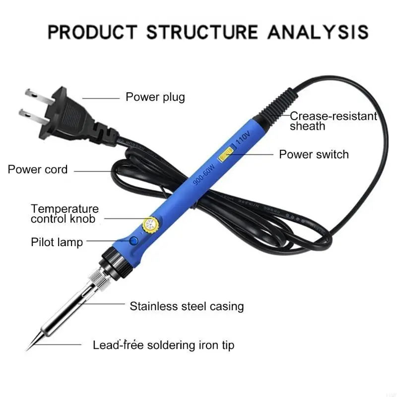 납땜 인두 키트 60W 110V 조정 가능한 온도 용접 도구 온도 조정 납땜 인두 전자 용접