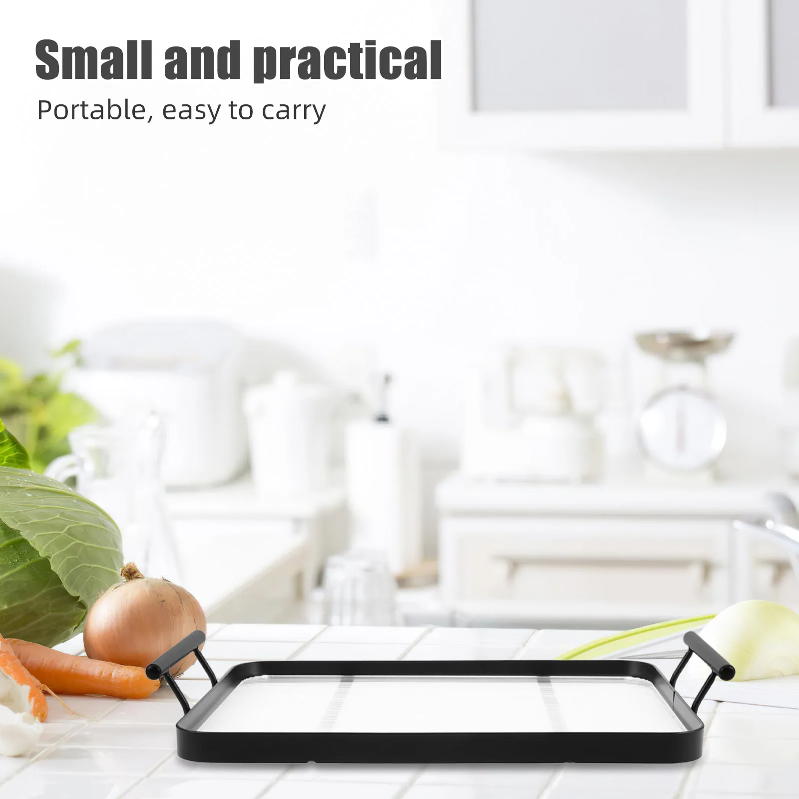Acrylic Rectangular Serving Tray with Horizontal Stripe Handles – Tea Cup, Fruit & Coffee Table Tray