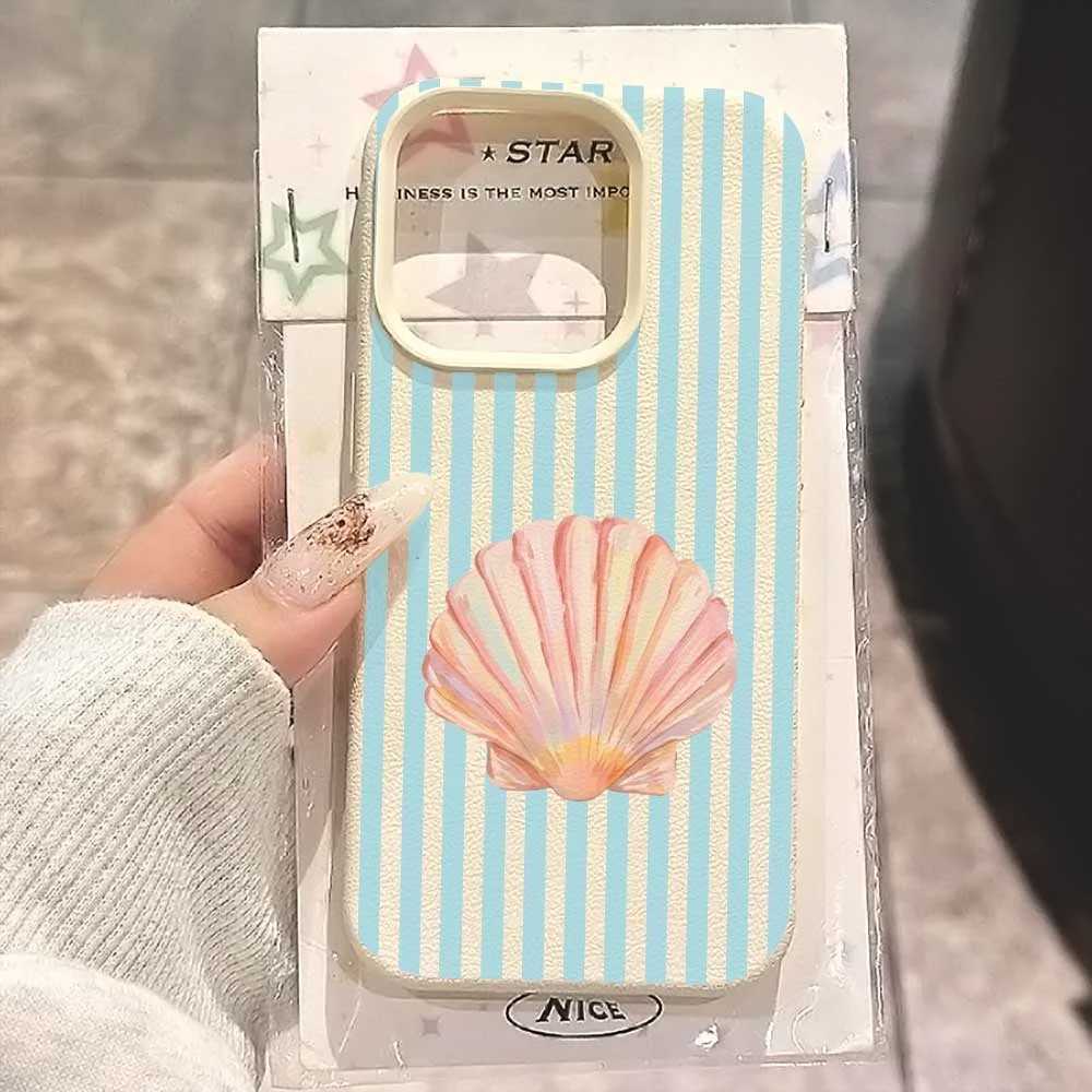 Minimalistische Bunte Muschel-Linien Handyhülle für iPhone 17 16 15 14 13 12 11 Pro Max 16 15 Plus XR Silikon Matt Stoßfeste Hülle – Detail 1