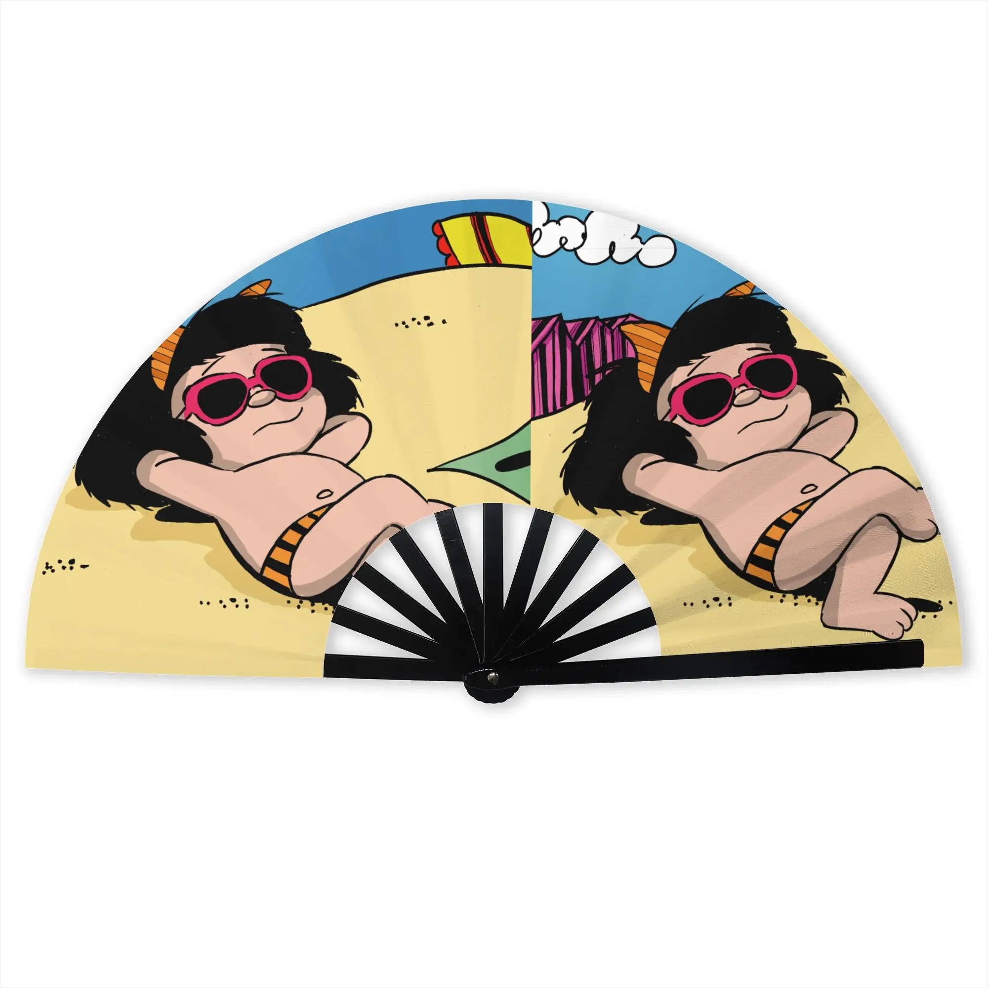 Mafalda Summer Time Stylish Hand Fan Women Cartoon Manga Quino Comic Printed Polyester Fan Trendy Costume Prop Folding Fans