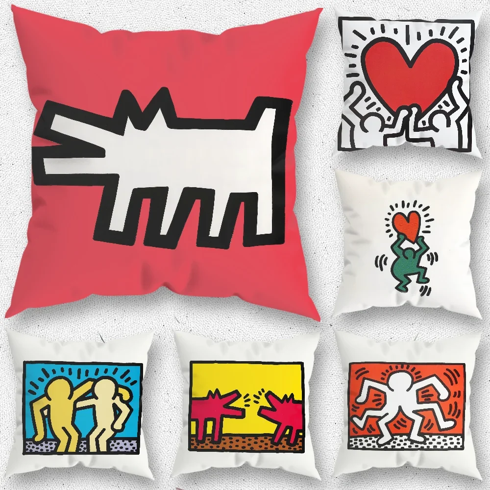 

K-KeithS Art H-Haring Pillow Case For Home Bedroom Room Decoration Living Room Sofa Cushion Cover Suitable