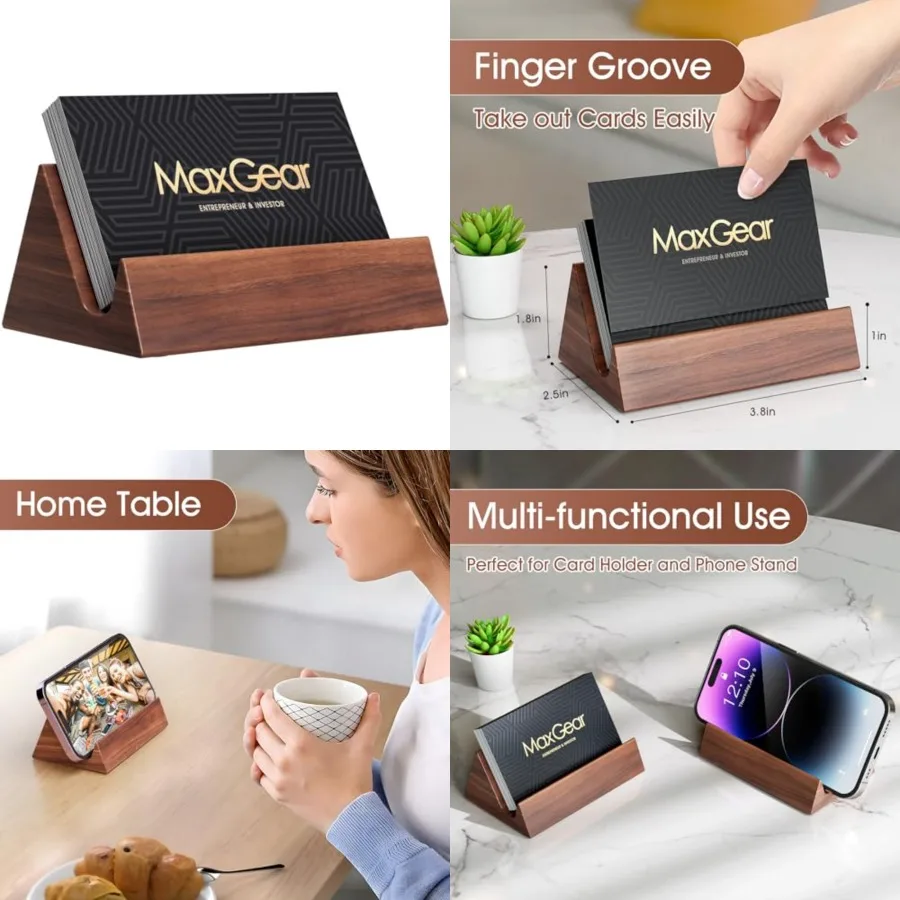 

Walnut Wood Business Card Holder, Wooden Desk Organizer for Storing and Displaying Business Cards, Elegant Mountain Design with