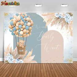 Mocsicka Boho Baby Shower Backdrop Bear Balloon Boys Welcome Party Decor Background We Can Bearly Wait Banner Photo Studio Props