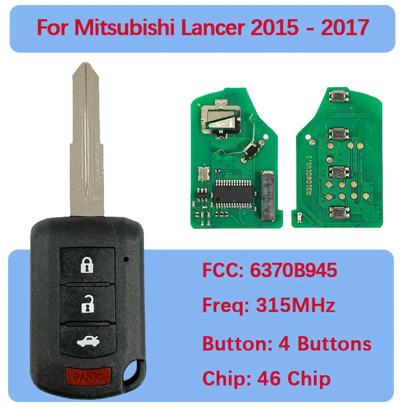 

CN011032 Aftermarket 4 Buttons Remote Head Key 315MHZ 46 Chip FCCID 6370B945 For Mitsubishi Lancer 2015-2017