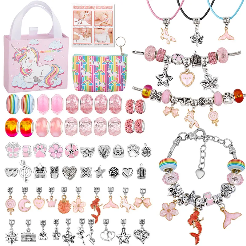 DIY Charms for Bracelet Making Set Beads Pendants Accessories for Bracelet Necklace Children Girl Gifts Jewelry Making Kit