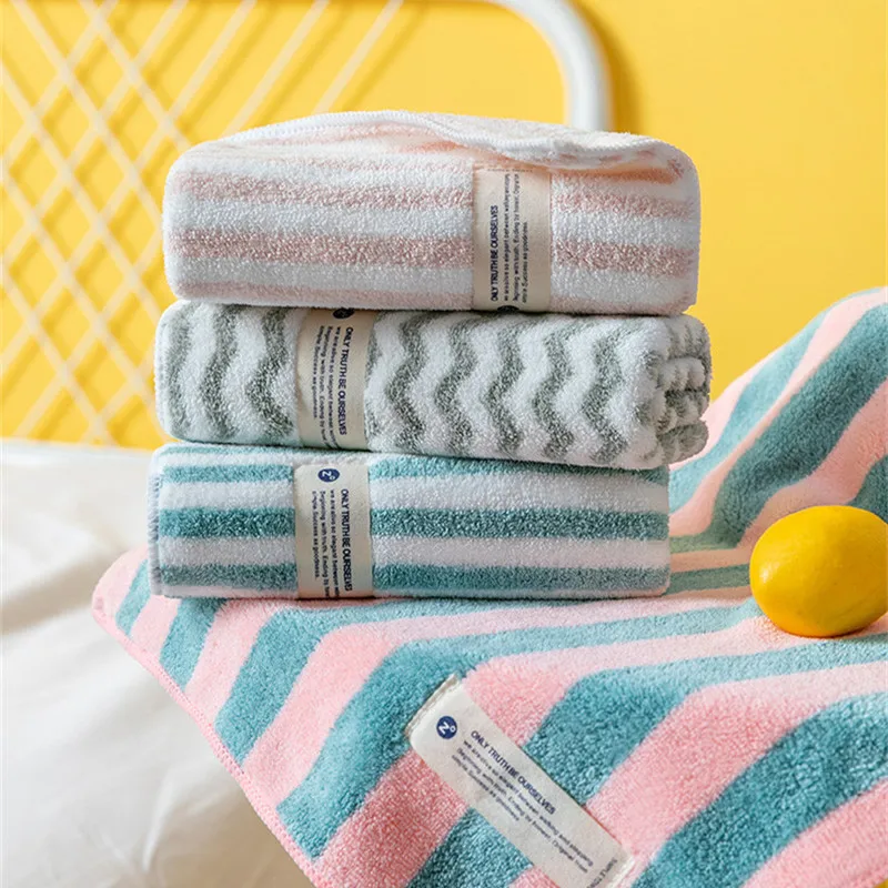 34x75cm Striped Coral Fleece Home Soft Velvet Hair Cloth Bathroom Shower Clean Wash Face Wipe Hand Body Towel