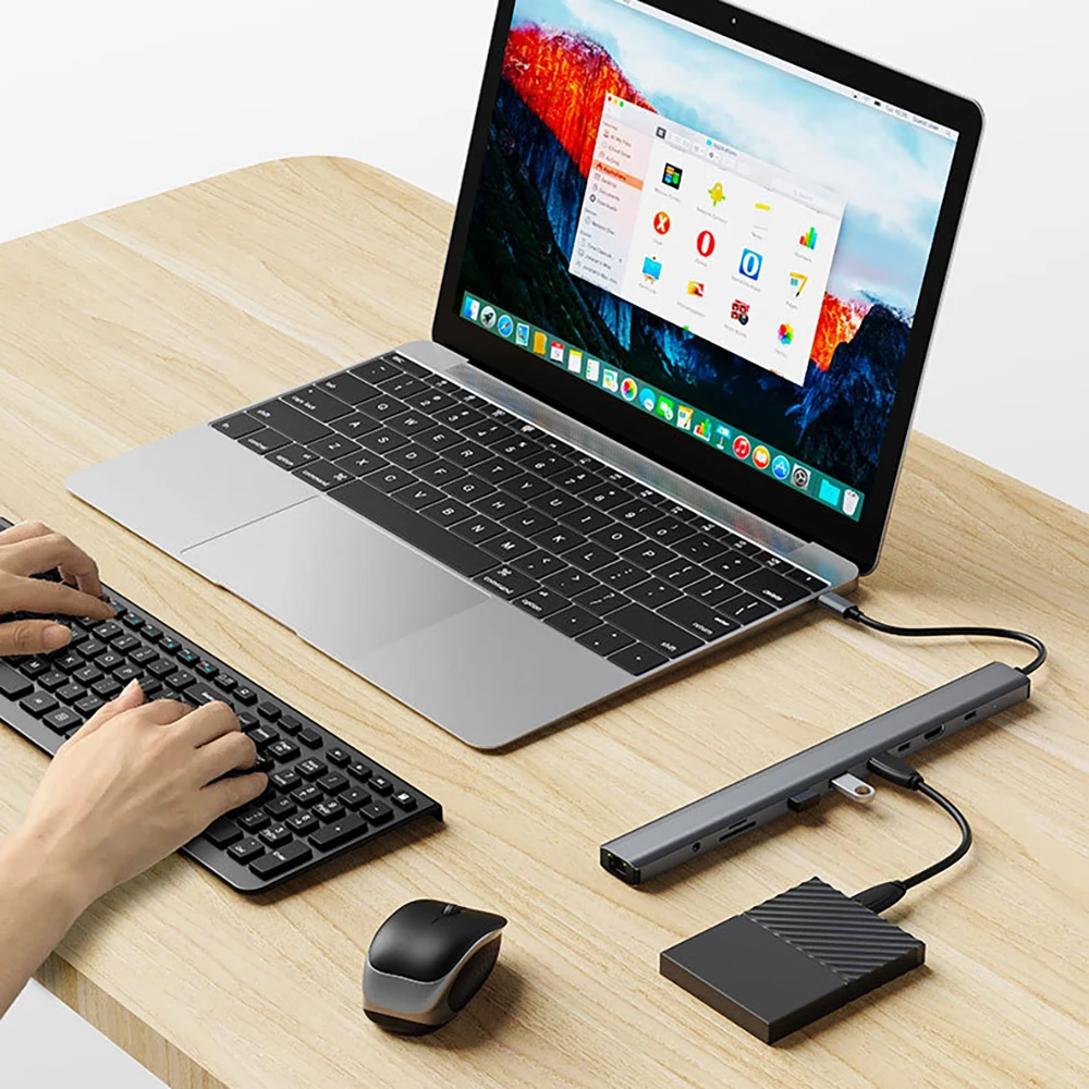 USB C ハブ ラップトップスタンド 折りたたみ式ホルダー LANエクステンダー USBディスク マイクロSD TFカードリーダー PD充電器 4K 30HZ HDTVケーブルスプリッター