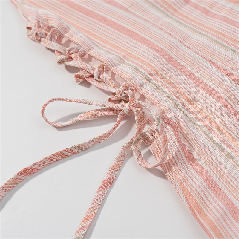 KEYANKETIAN 2025 Summer New Women's Hollow out Lace Up Expose waist Striped Sleeveless Mini Dress Fashion Chic Slim Tank Dress